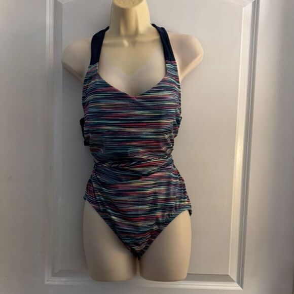 Lands End Striped Multicolor Swimsuit Sz 14 - Picture 1 of 5